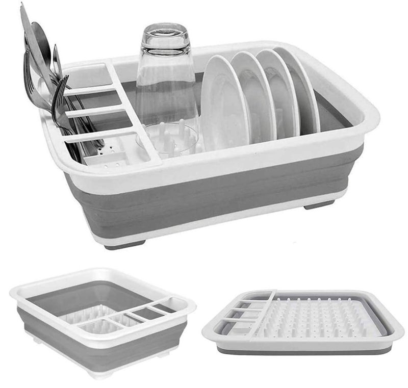 Ahyuan Collapsible Dish Drying Rack Portable Dinnerware Drainer Organizer for Kitchen RV Campers Travel Trailers Space Saving Kitchen Storage Rack Tray (Normal) - Image 1